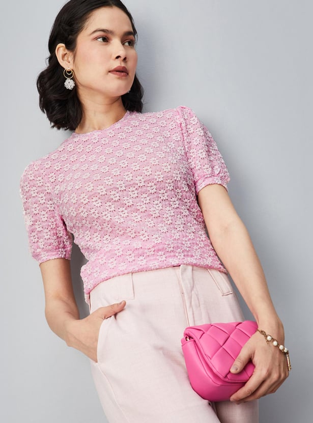 Women Lace Puffed Sleeve Top