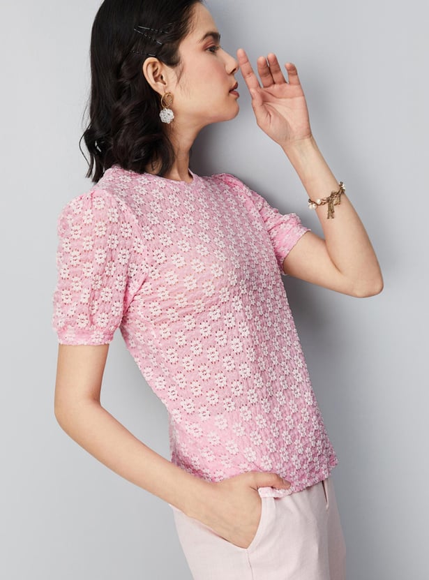 Women Lace Puffed Sleeve Top