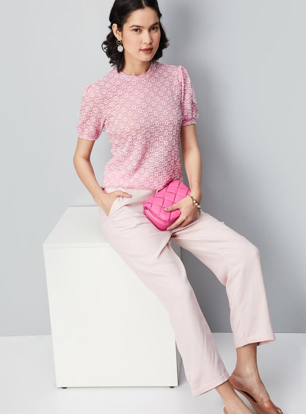 Women Lace Puffed Sleeve Top