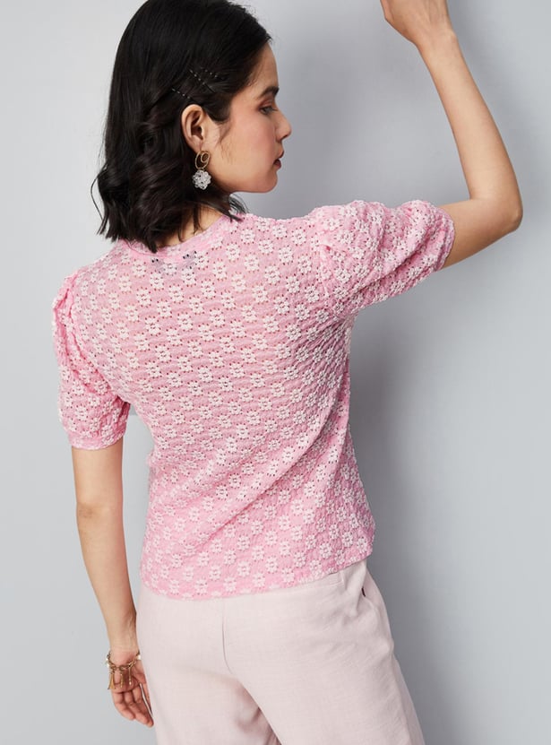 Women Lace Puffed Sleeve Top