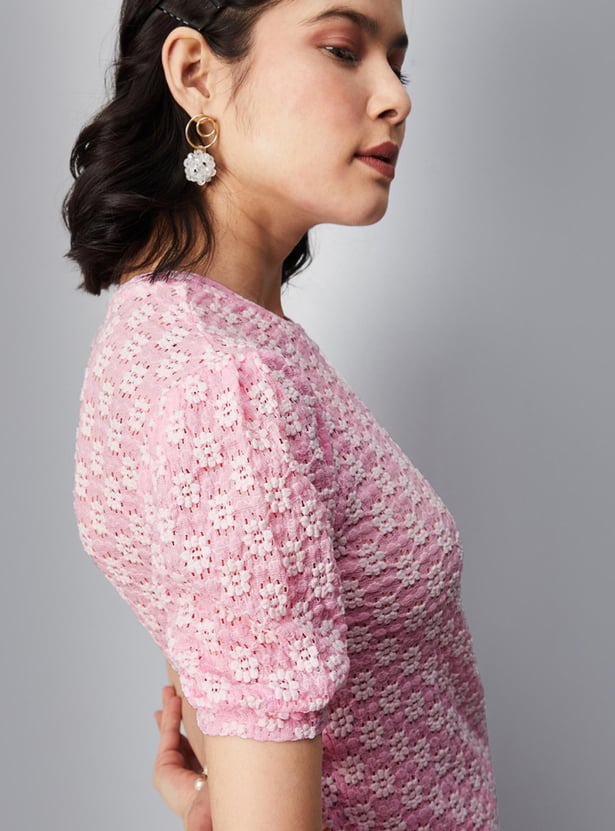Women Lace Puffed Sleeve Top
