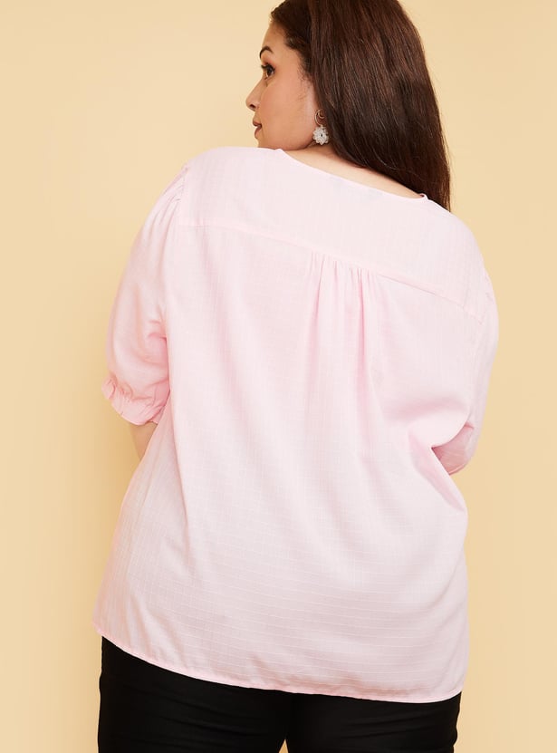 Women Checked Elasticated Cuff Top