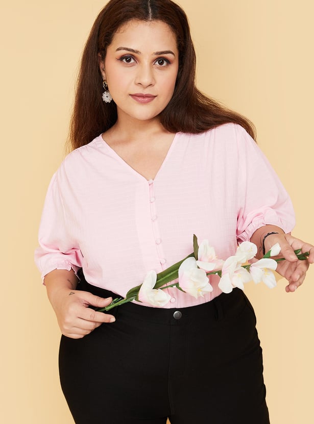 Women Checked Elasticated Cuff Top