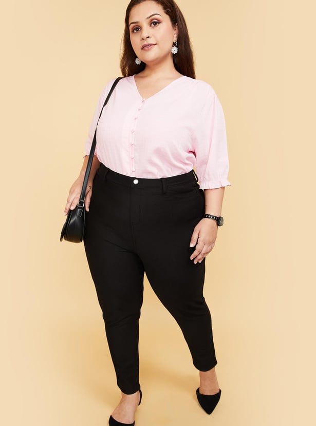 Women Checked Elasticated Cuff Top