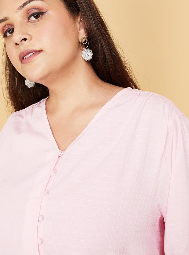 Women Checked Elasticated Cuff Top