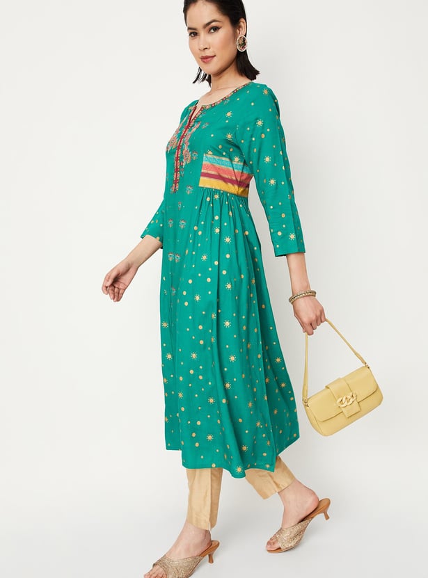 Women Embroidered Gathered Kurta