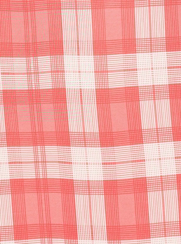 Women Checked Band Collar Straight Kurta