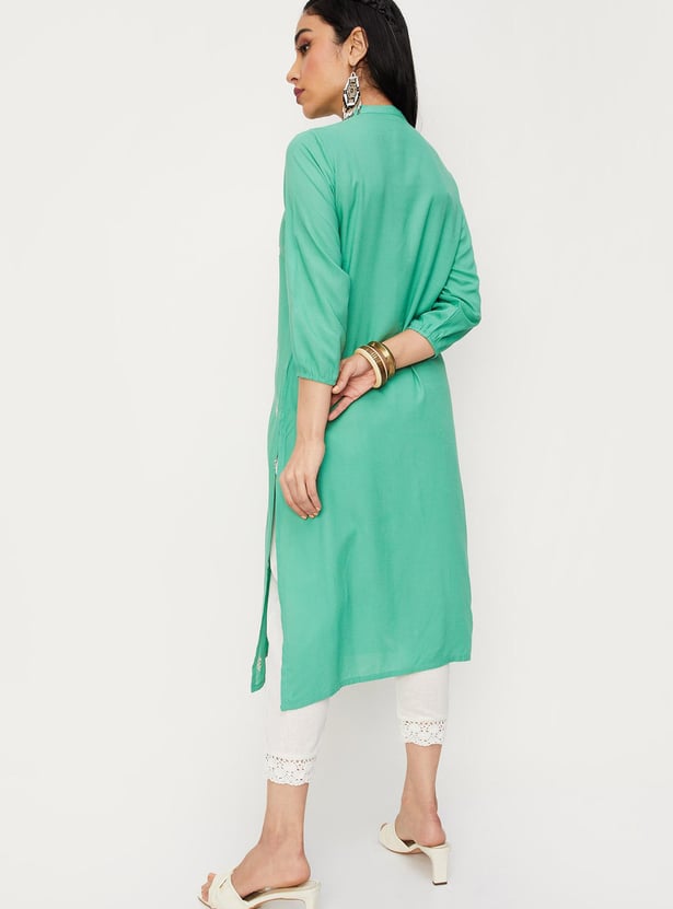 Women Embellished Band Collar Straight Kurta