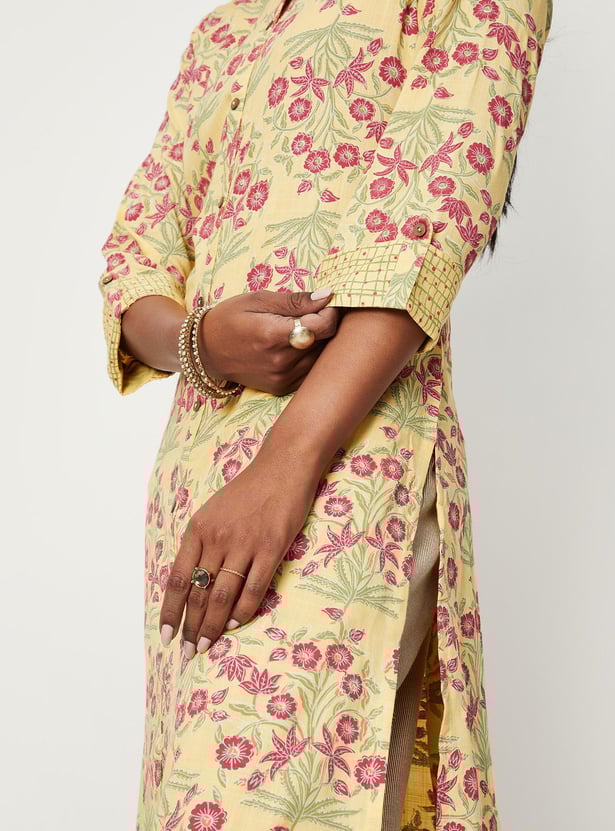 Women All-Over Printed Band Collar Straight Kurta