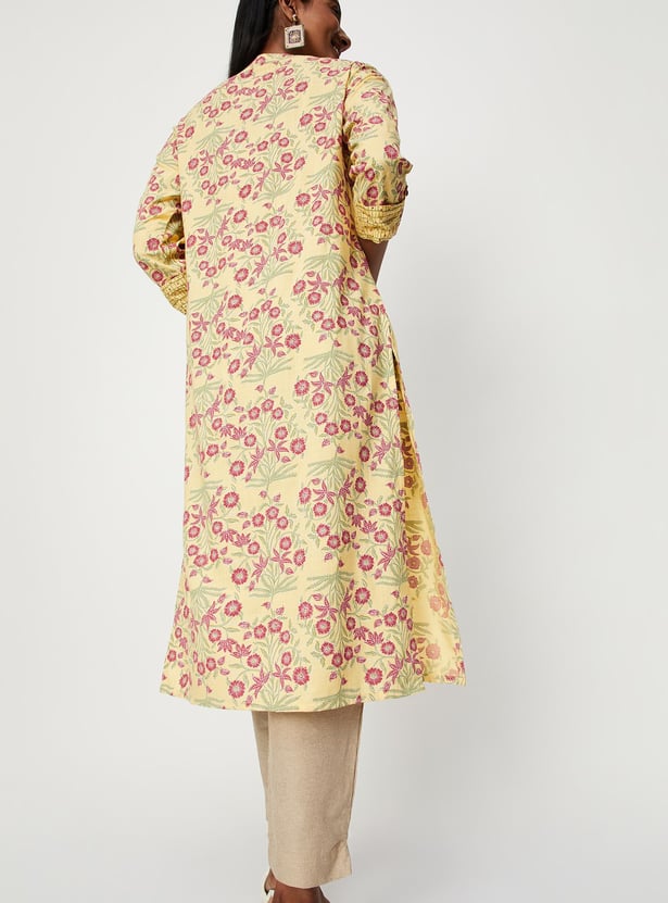 Women All-Over Printed Band Collar Straight Kurta