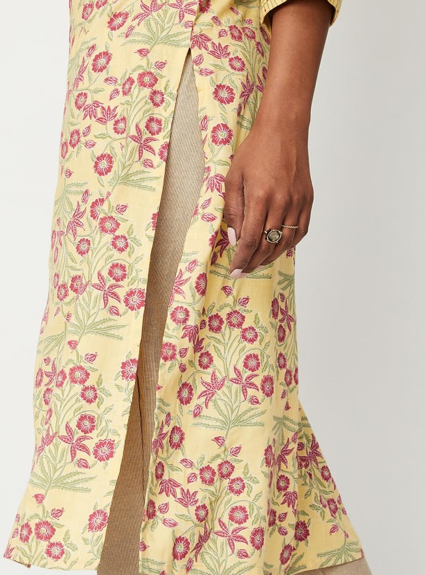 Women All-Over Printed Band Collar Straight Kurta