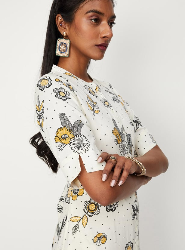 Women All-Over Printed Band Collar A-Line Kurta