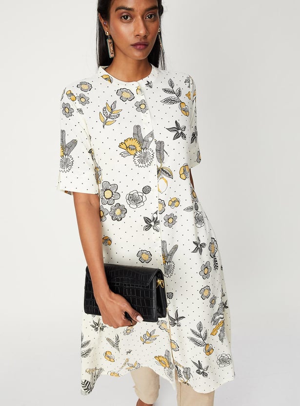 Women All-Over Printed Band Collar A-Line Kurta