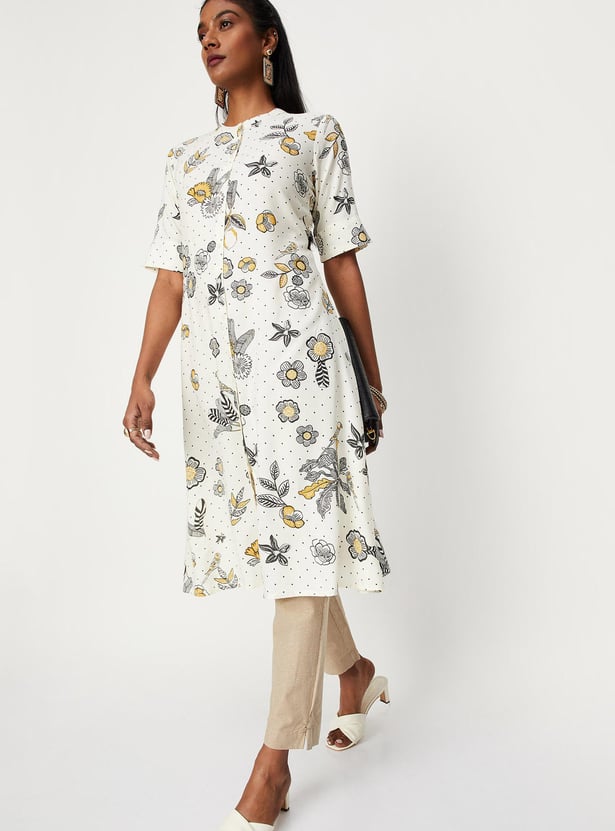 Women All-Over Printed Band Collar A-Line Kurta