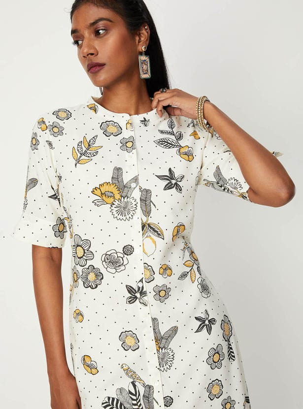 Women All-Over Printed Band Collar A-Line Kurta
