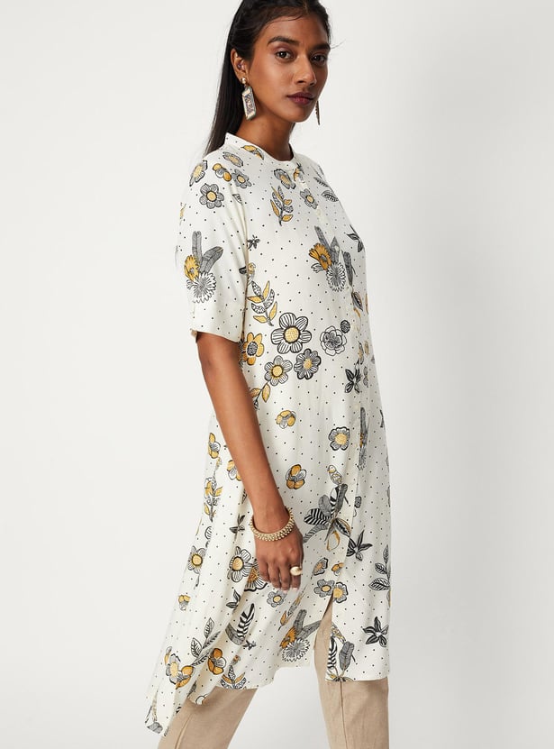 Women All-Over Printed Band Collar A-Line Kurta