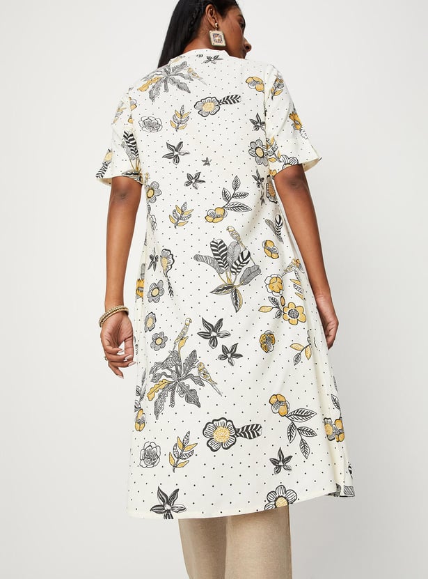 Women All-Over Printed Band Collar A-Line Kurta