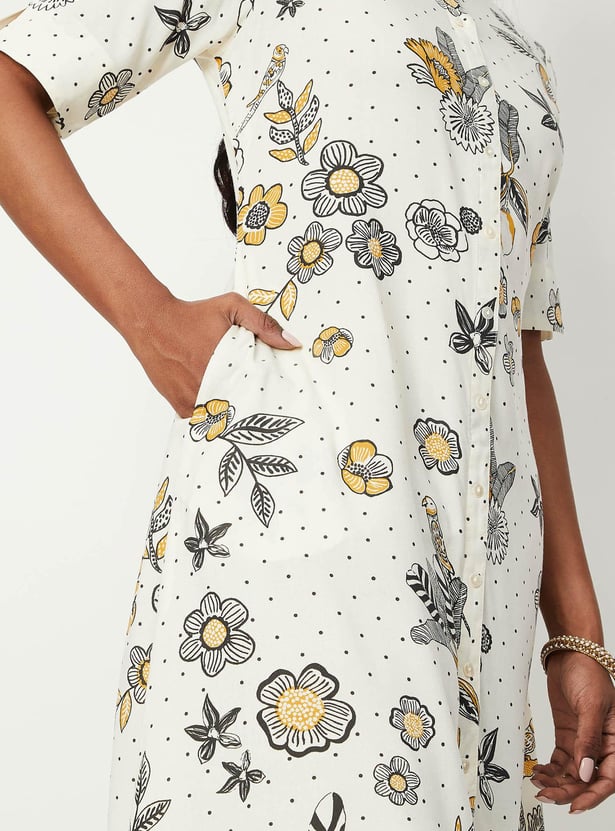 Women All-Over Printed Band Collar A-Line Kurta