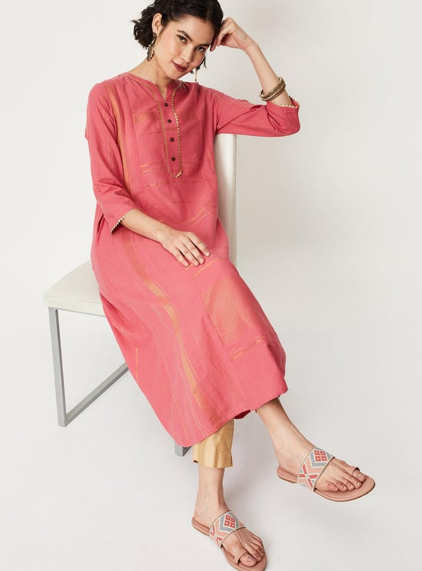 Women Yarn Dyed Lurex A-line Kurta