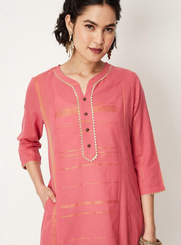 Women Yarn Dyed Lurex A-line Kurta