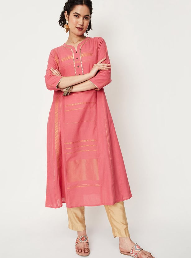 Women Yarn Dyed Lurex A-line Kurta