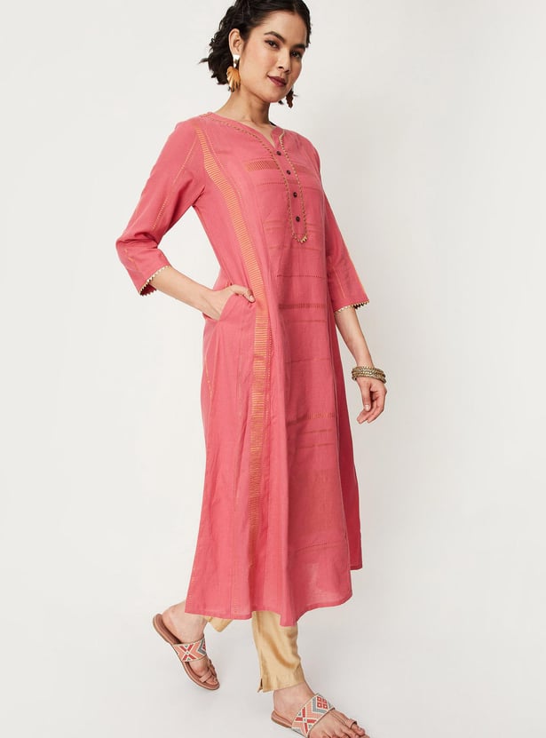 Women Yarn Dyed Lurex A-line Kurta