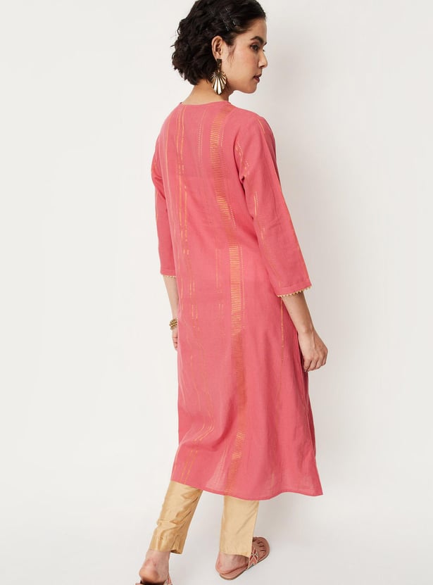 Women Yarn Dyed Lurex A-line Kurta