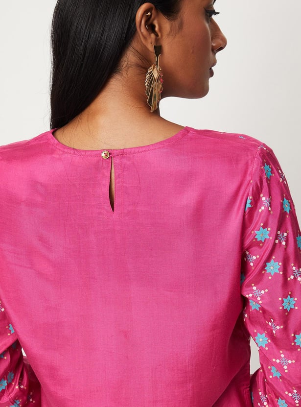 Women Placement Printed Round Neck Straight Kurta