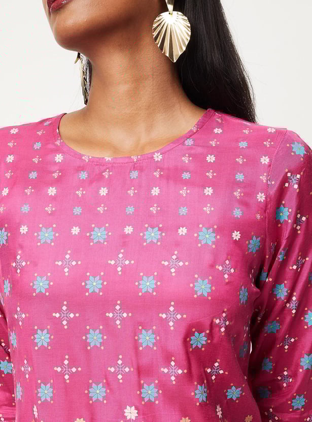 Women Placement Printed Round Neck Straight Kurta
