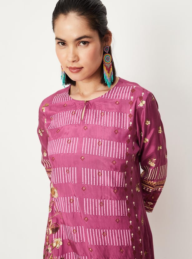 Women Printed Keyhole Neck Straight Kurta