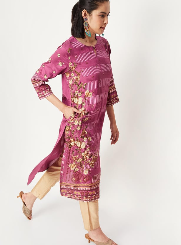 Women Printed Keyhole Neck Straight Kurta
