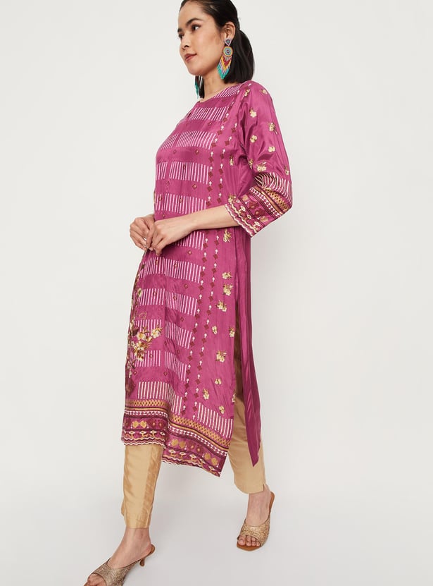 Women Printed Keyhole Neck Straight Kurta