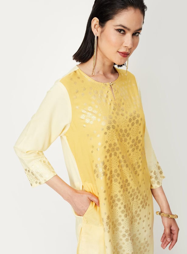 Women Foil Printed Straight Kurta