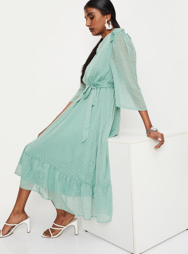Women Dobby Woven Fit and Flare Dress