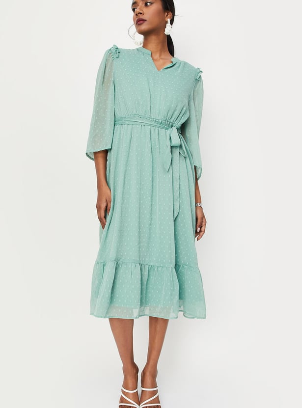 Women Dobby Woven Fit and Flare Dress