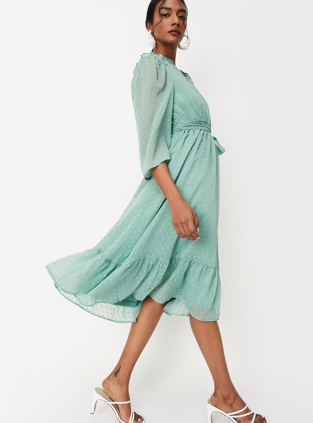 Women Dobby Woven Fit and Flare Dress