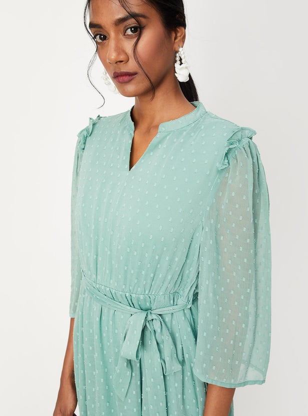Women Dobby Woven Fit and Flare Dress
