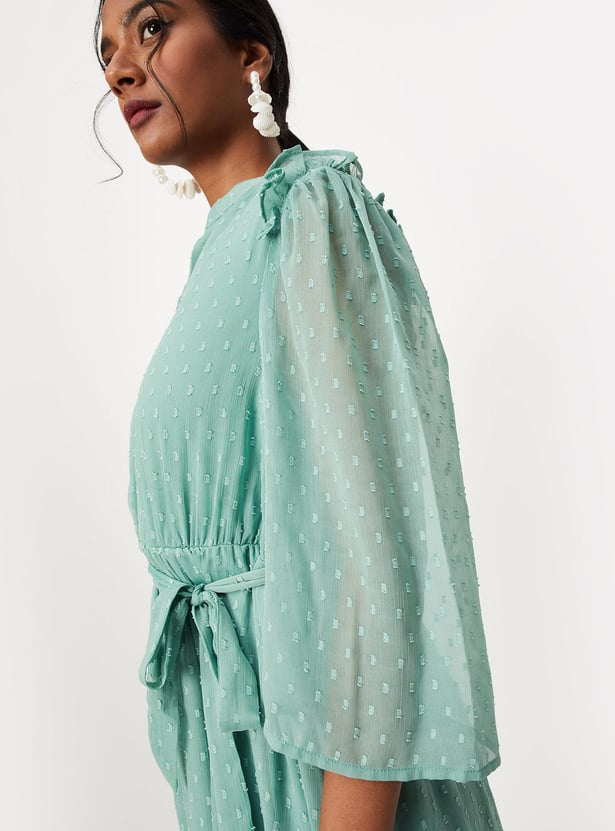 Women Dobby Woven Fit and Flare Dress