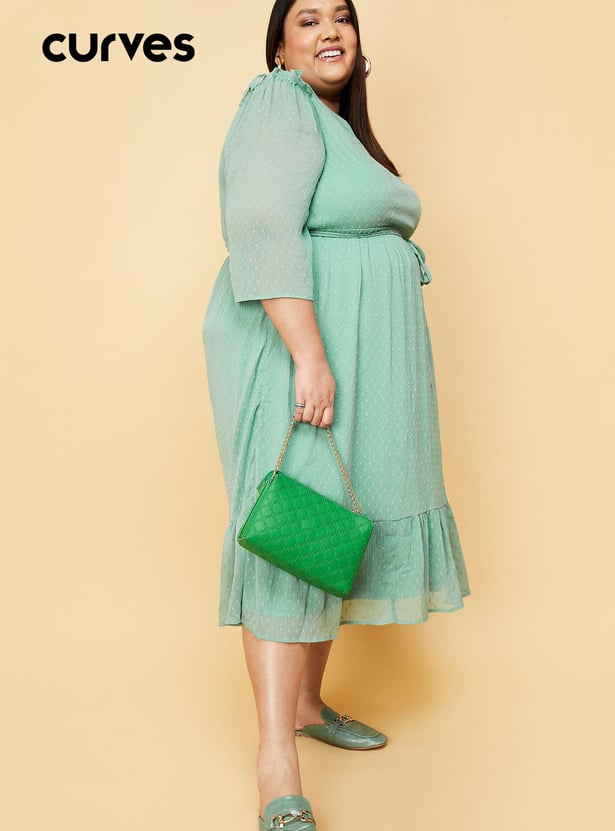 Women Dobby Woven Fit and Flare Dress