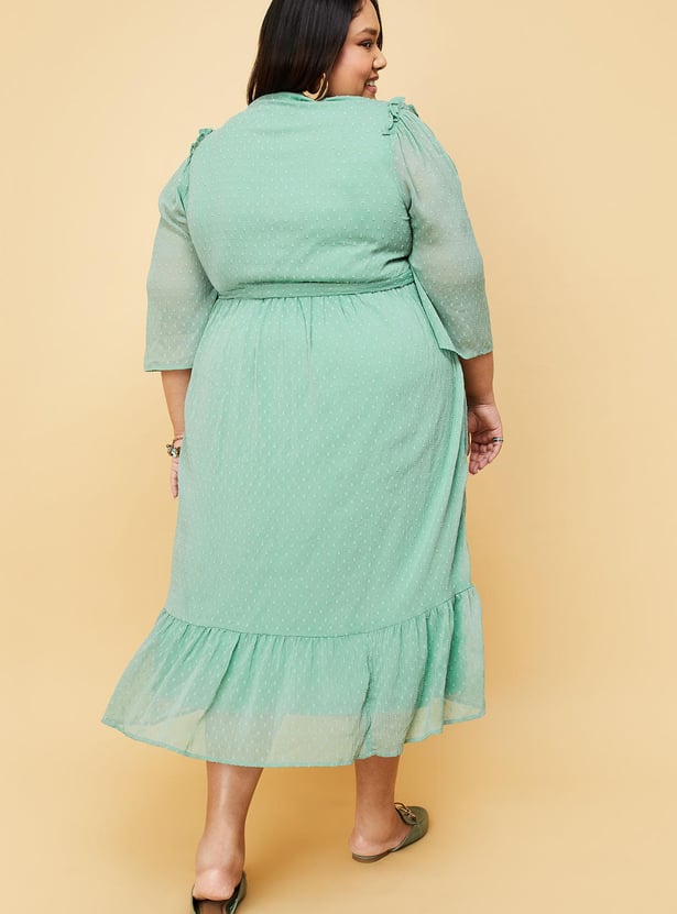 Women Dobby Woven Fit and Flare Dress
