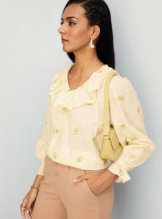 Women Embroidered Ruffled Top