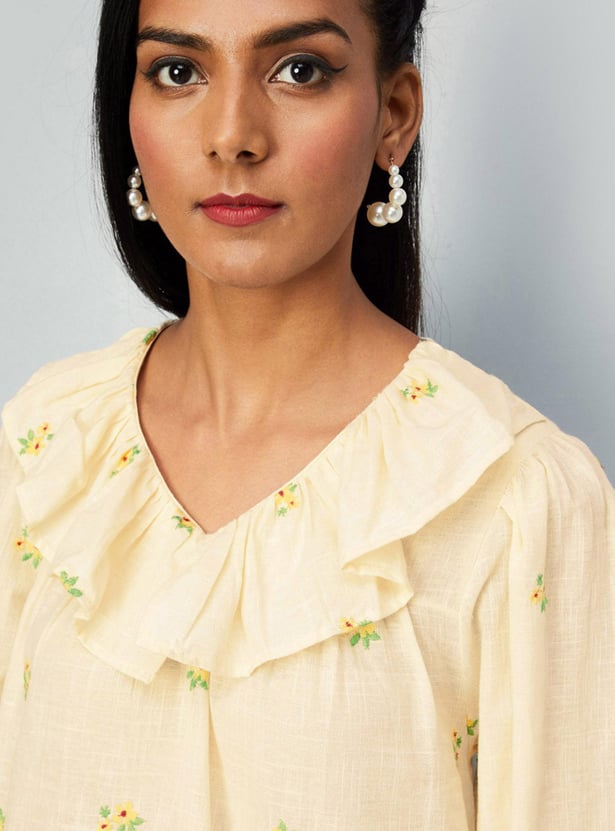 Women Embroidered Ruffled Top