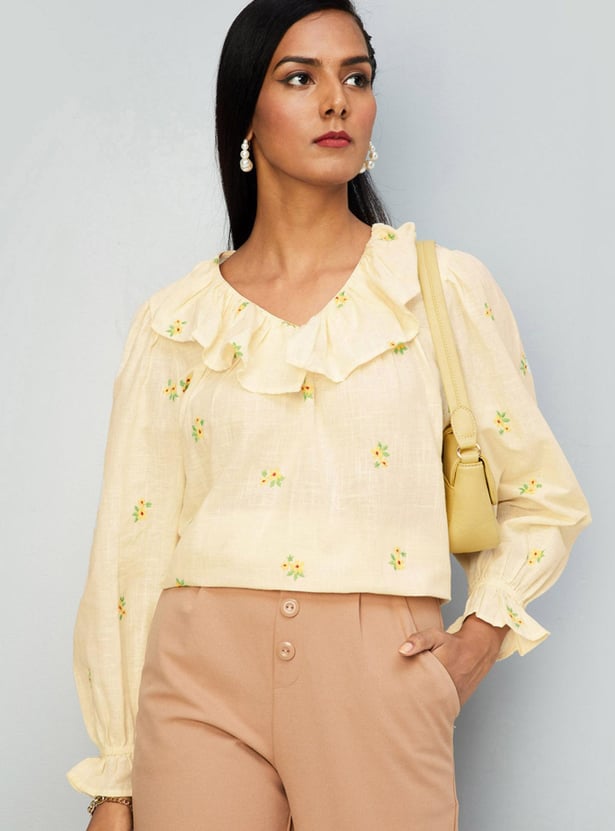 Women Embroidered Ruffled Top
