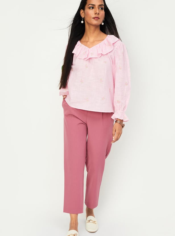 Women Embroidered Ruffled Top