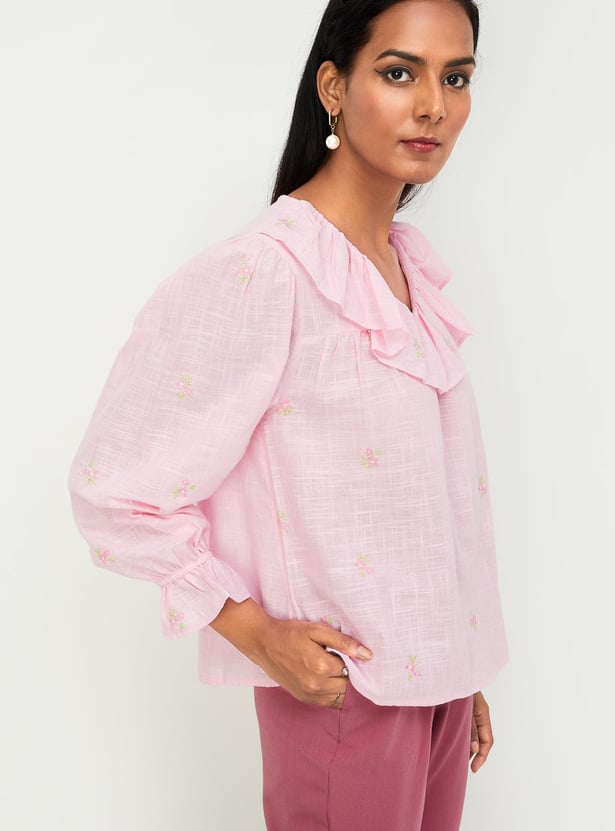 Women Embroidered Ruffled Top