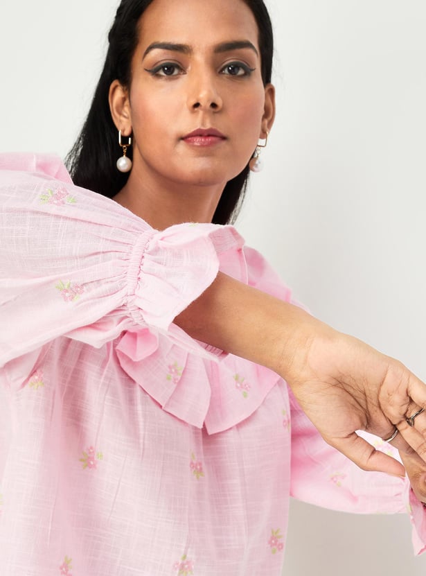Women Embroidered Ruffled Top