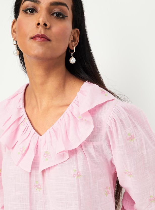 Women Embroidered Ruffled Top