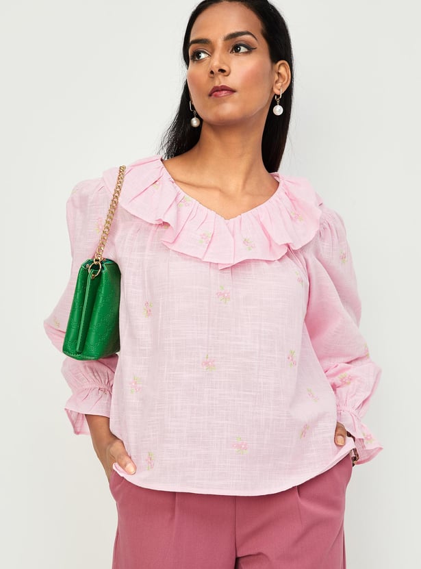 Women Embroidered Ruffled Top