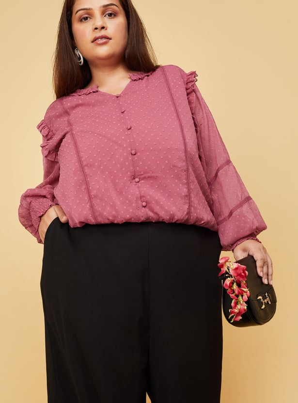 Women Dobby Textured Woven Top