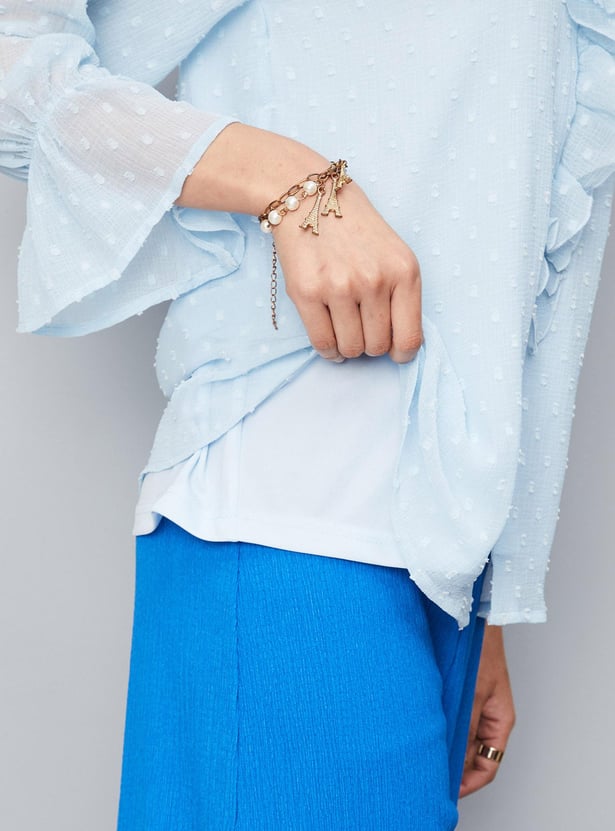 Women Dobby Woven Ruffled Blouse